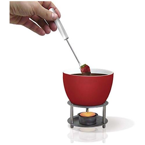  [아마존베스트]Vin Bouquet FIH 022 - Ceramic chocolate/cheese fondue, includes candle, 4 dipping forks, stainless steel stand, colours: white and red