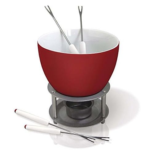  [아마존베스트]Vin Bouquet FIH 022 - Ceramic chocolate/cheese fondue, includes candle, 4 dipping forks, stainless steel stand, colours: white and red