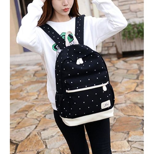  Viniolve Canvas Dot Backpack Cute Lightweight Bookbag School Shoulder Bags for Teen