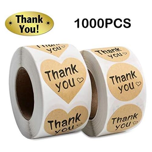  [아마존베스트]Vinkki Thank You Stickers Roll 1000pcs Adhesive Labels Kraft Paper with Black Hearts, Decorative Sealing Stickers for Christmas Gifts, Wedding, Party