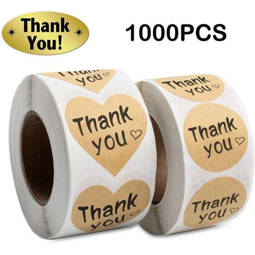  [아마존베스트]Vinkki Thank You Stickers Roll 1000pcs Adhesive Labels Kraft Paper with Black Hearts, Decorative Sealing Stickers for Christmas Gifts, Wedding, Party