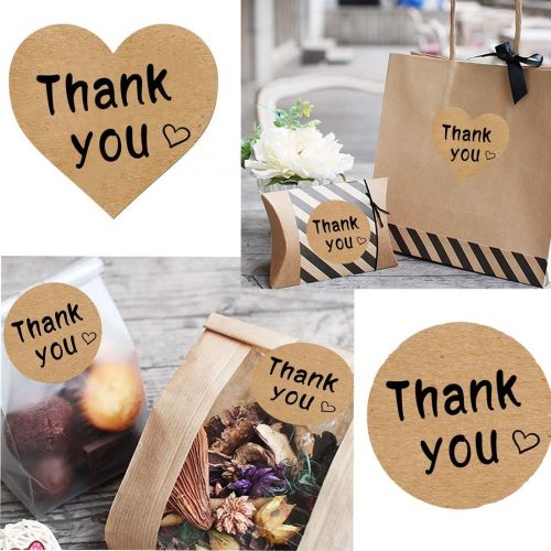  [아마존베스트]Vinkki Thank You Stickers Roll 1000pcs Adhesive Labels Kraft Paper with Black Hearts, Decorative Sealing Stickers for Christmas Gifts, Wedding, Party