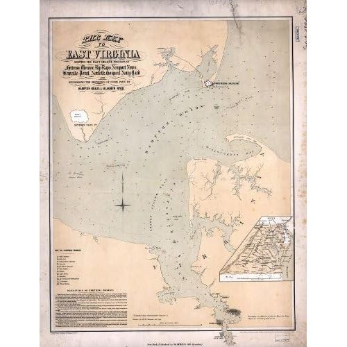  Vintage Reprints Civil War Map Reprint: The key to East Virginia showing the exact relative positions of Fortress Monroe, Rip Raps, Newport News, Sewalls sic Point, Norfolk, Gosport Navy Yard and e