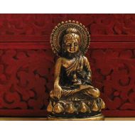 VintageAndGems BUDDHA STATUE brass Deity, small Buddha seated portable altar, or, Female Buddha, tiny brass deity, Quan Yin Meditating in seated meditation