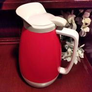 /VintageEves TSI Coffee Carafe Pitcher, Insulated Retro Red and White Hot Beverage Carafe, Vintage Thermos Insulated, Coffee Carafe, Hot and Cold Pitcher