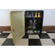 VintageLisboa506070 Mid Century Modern Melanine/Bakelite Wall Cabinet, Black Body with Beige Door - 1950s