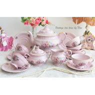 VintageTeaTimeByNiw Vintage tea set porcelain tea set vintage tea set for six tea cup set porcelain teacup set pink porcelain teaset coffee