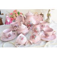VintageTeaTimeByNiw Coffee set vintage coffee pot set porcelain tea set for six tea cup set porcelain teacup set pink porcelain teaset coffee cup teapot