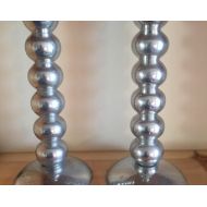 VintageVarietyStudio Beautiful Pair of Heavy White Metal Candlesticks Strong Ball Pillar Shape