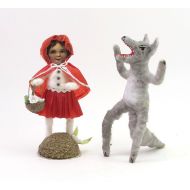 VintagebyCrystal Vintage Inspired Spun Cotton Red Riding Hood and Big Bad Wolf Figures - Pair Set (MADE TO ORDER)