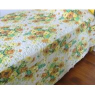 Vintagejane Vintage Bedspread, Quilted Bedspread, Vintage Bedding, Floral Bedspread, Twin Bedspread, Full Double Bedspread, yellow green bedding