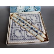 VintagesStoreDesign By Appointment to The Royal Danish Court - ASP Holmblad - Napkins and Candles - Blue Fluted - Excellent Condition