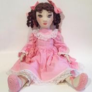 /VintagetoAdore Vintage Soft Sculpture Cloth Doll with Embroidery Detail on Face-Free Shipping