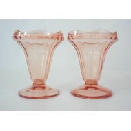 /VintagetoFrance 2 Ice cream cups. Vintage glasses. Pink glass. Depression glass. Sundae glasses. French vintage. Made in France