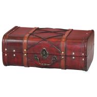 Vintiquewise Antique Cherry Wooden Suitcase with Leather X Design