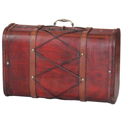  Vintiquewise Antique Cherry Wooden Suitcase with Leather X Design