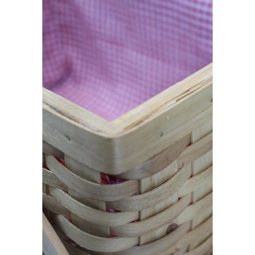  Vintiquewise QI003148N Woodchip Large Picnic Basket Red and White Gingham Lining Folding Handles, 14.5 x 10 x 8.75, Natural