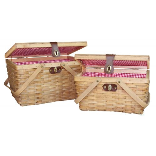  Vintiquewise(TM) Gingham Lined Picnic Baskets Set of 2