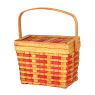 Vintiquewise(TM) QI003047 Chipwood Picnic Rectangle Basket with Burgundy Stripes
