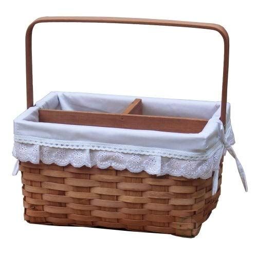  Vintiquewise(TM) Woodchip Picnic Caddy Basket Lined with Lace Trim