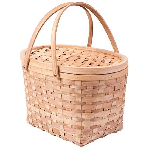  Vintiquewise QI003387 Extra Large Wood-chip Picnic Basket with Cover and Drop Down Handles