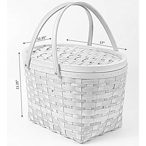  Vintiquewise QI003387 Extra Large Wood-chip Picnic Basket with Cover and Drop Down Handles