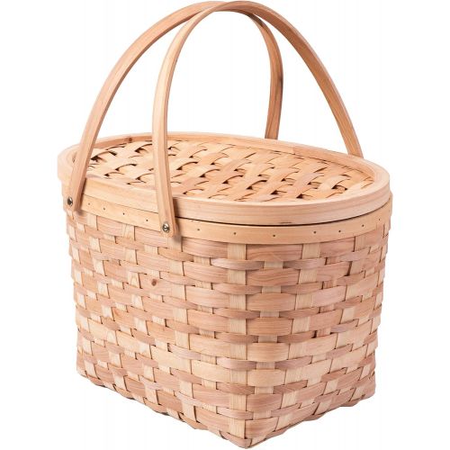  Vintiquewise QI003387 Extra Large Wood-chip Picnic Basket with Cover and Drop Down Handles