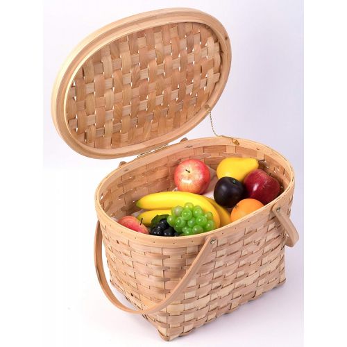  Vintiquewise QI003387 Extra Large Wood-chip Picnic Basket with Cover and Drop Down Handles