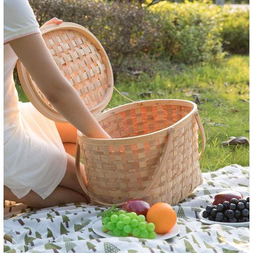  Vintiquewise QI003387 Extra Large Wood-chip Picnic Basket with Cover and Drop Down Handles