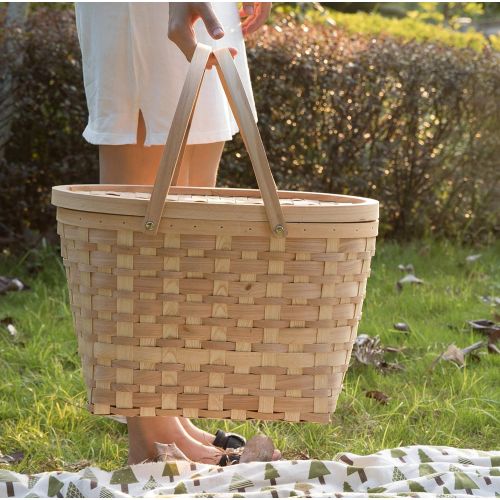  Vintiquewise QI003387 Extra Large Wood-chip Picnic Basket with Cover and Drop Down Handles