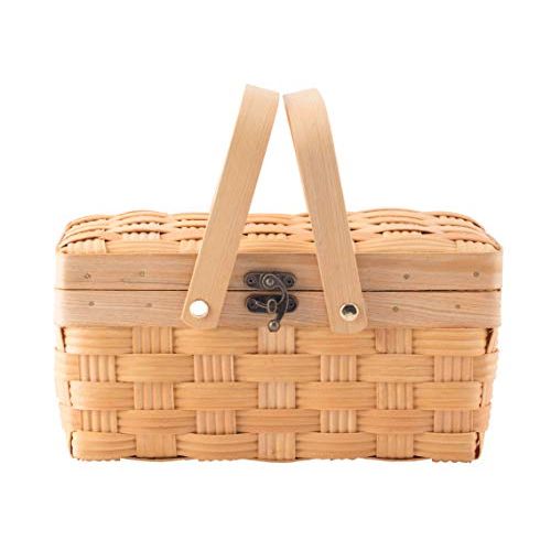  Vintiquewise QI003505.S Small Woodchip Picnic Basket with Cover and Folding Handl, Brown