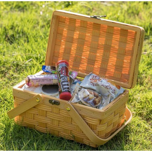  Vintiquewise QI003505.S Small Woodchip Picnic Basket with Cover and Folding Handl, Brown