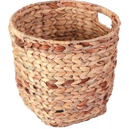  Vintiquewise QI003363.L Water Hyacinth Large Round Wicker Wastebasket with Cutout Handles