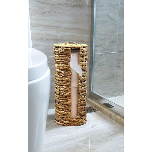  Vintiquewise QI003358 Wicker Water Hyacinth Tall Toilet Tissue Paper Holder for 4 Wide Rolls