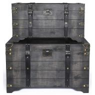 Vintiquewise QI003366.2 Distressed Black Large Wooden Storage Trunk Coffee Table Set of 2