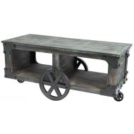 Vintiquewise QI003431.L Rustic Industrial Wagon Style Coffee End Table Storage Shelf Wheels (Large) Brown
