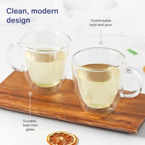  [아마존베스트]Vintorio GoodGlassware Double Wall Espresso Mugs (Set of 2) 5.4 oz - Insulated Thermo Cups with Handle - Lead-Free, Dishwasher Safe Glasses