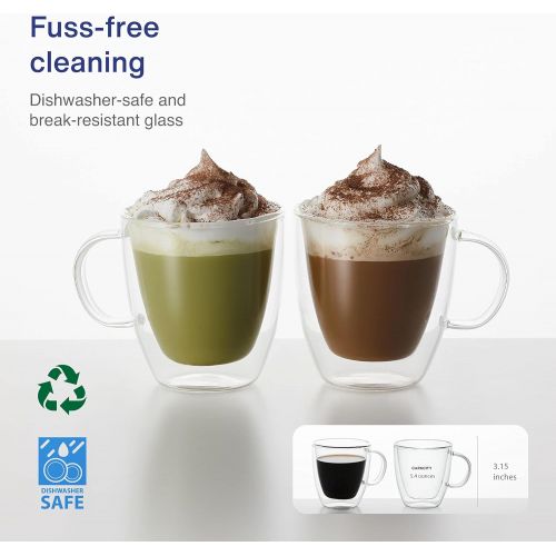  [아마존베스트]Vintorio GoodGlassware Double Wall Espresso Mugs (Set of 2) 5.4 oz - Insulated Thermo Cups with Handle - Lead-Free, Dishwasher Safe Glasses
