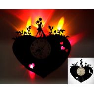 VinylRecordLights Vinyl record clock Heart in Love, valentines day gift, Wall clock for lovers, Red and Yellow LED lights, gift for bride, couple, engagement