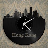 VinylShopUS Hong Kong Skyline Clock, China Cityscape, Chinese Travel Gift Idea, Wall Decoration Ideas, Vinyl Wall Art, City Wall Decal, Record Art