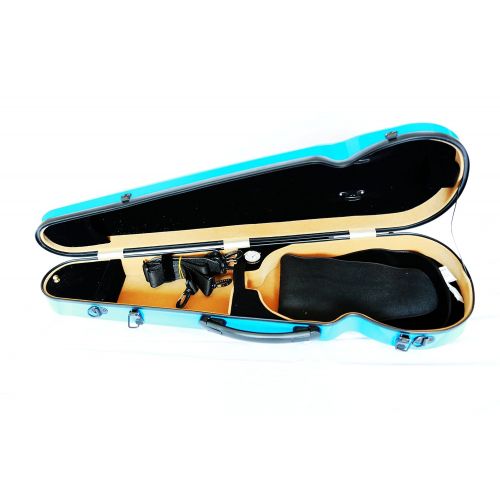  Vio Music Full Size Hightech Carbon-Like Combo Violin Case 4/4-Blue, New Design