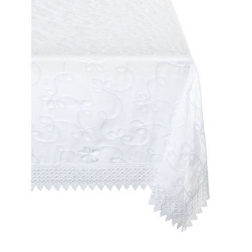  Violet Linen Elegant Embroidered Lace Sheer Swiss Design Tablecloths, 70 x 105, White