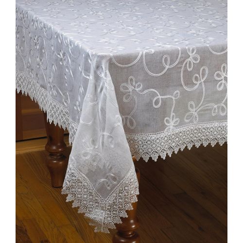  Violet Linen Elegant Embroidered Lace Sheer Swiss Design Tablecloths, 70 x 105, White