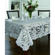 Violet Linen Daisy Decorative Vintage Floral Lace Design Tablecloth, 70 X 120, White