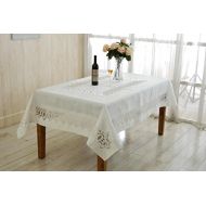 Violet Linen Versalies Embroidered Vintage Lace Design Oblong/Rectangle Tablecloth, 70 x 120, Cream