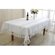 Violet Linen Glory Embroidered Vintage Lace Design Oblong/Rectangle Tablecloth, 70 x 144, Cream