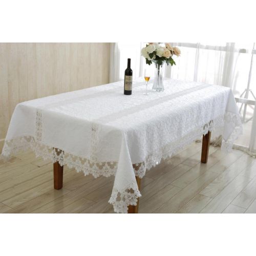  Violet Linen Glory Embroidered Vintage Lace Design Oblong/Rectangle Tablecloth, 70 x 144, Cream