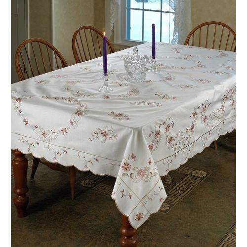  Violet Linen Renaissance Design Tablecloth, 70 x 120, White