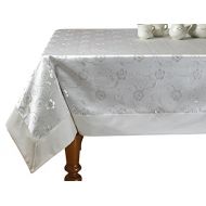 Violet Linen Elegant Embroidered Flower Design Tablecloths, 70 x 120, White
