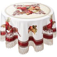 Violet Linen Decorative Printed Fruttela Tablecloth With Lace Trimming, Burgundy, 70 x 120